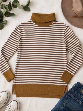 GAP Striped Cowlneck Sweater in Brown and White
